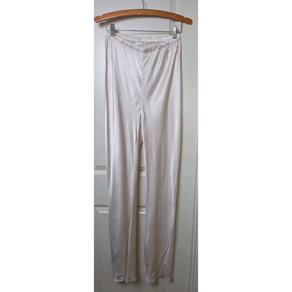 Dissh Monica Satin Cream Nude Ivory Pant Size 6 High Rise Elastic Waist Bias